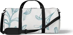Sports Gym Bag for Women and Men Waterproof Hand Drawn Leaves Green Duffel Bag Lightweight Carryon Traveling Boarding Gripsack