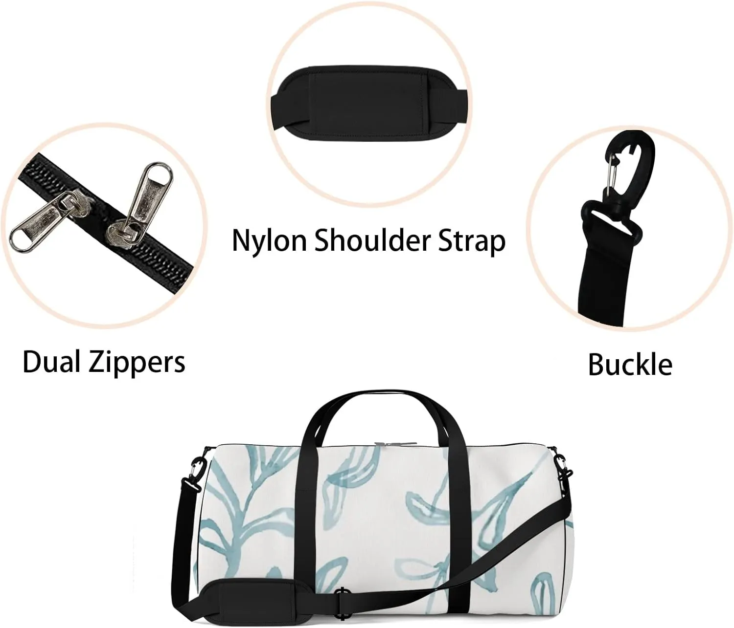 Sports Gym Bag for Women and Men Waterproof Hand Drawn Leaves Green Duffel Bag Lightweight Carryon Traveling Boarding Gripsack