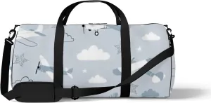 Sports Gym Bag for Women and Men Waterproof Hand Drawn Scandinavian Style Blue Duffel Bag Lightweight Carryon Traveling Boarding Gripsack