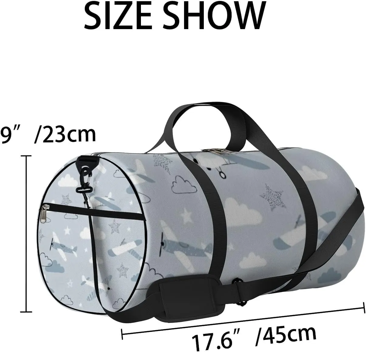 Sports Gym Bag for Women and Men Waterproof Hand Drawn Scandinavian Style Blue Duffel Bag Lightweight Carryon Traveling Boarding Gripsack