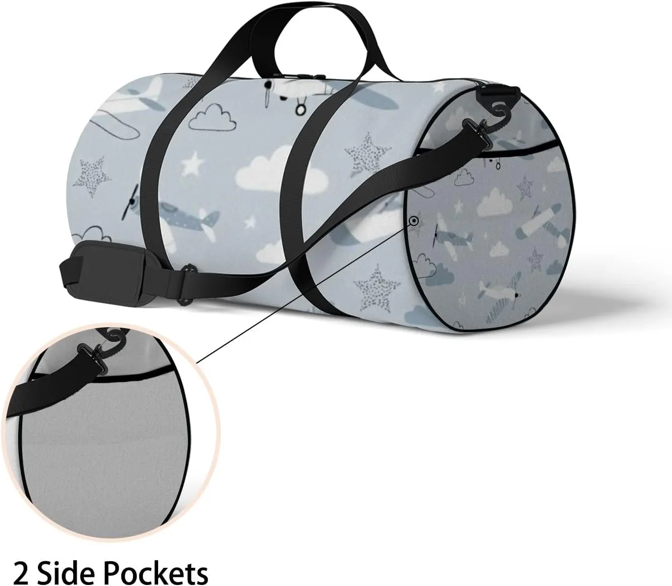 Sports Gym Bag for Women and Men Waterproof Hand Drawn Scandinavian Style Blue Duffel Bag Lightweight Carryon Traveling Boarding Gripsack