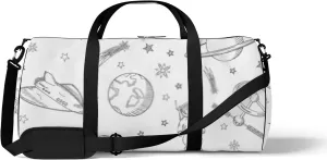 Sports Gym Bag for Women and Men Waterproof Hand Drawn Set of Astronomy Doodles Duffel Bag Lightweight Carryon Traveling Boarding Gripsack
