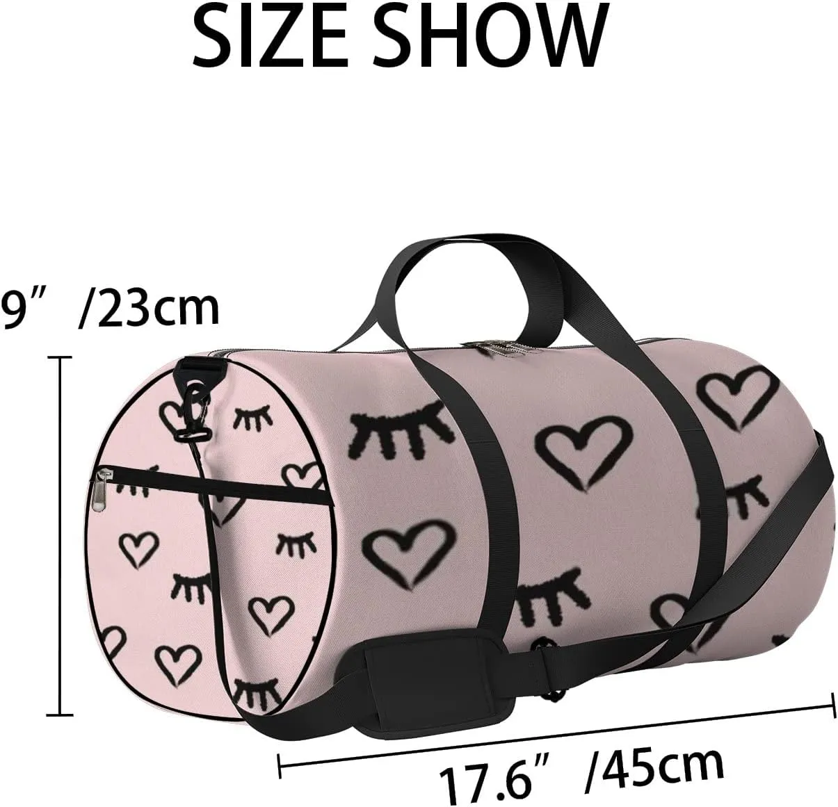 Sports Gym Bag for Women and Men Waterproof Hearts Eyes Sketch Style Pink Duffel Bag Lightweight Carryon Traveling Boarding Gripsack