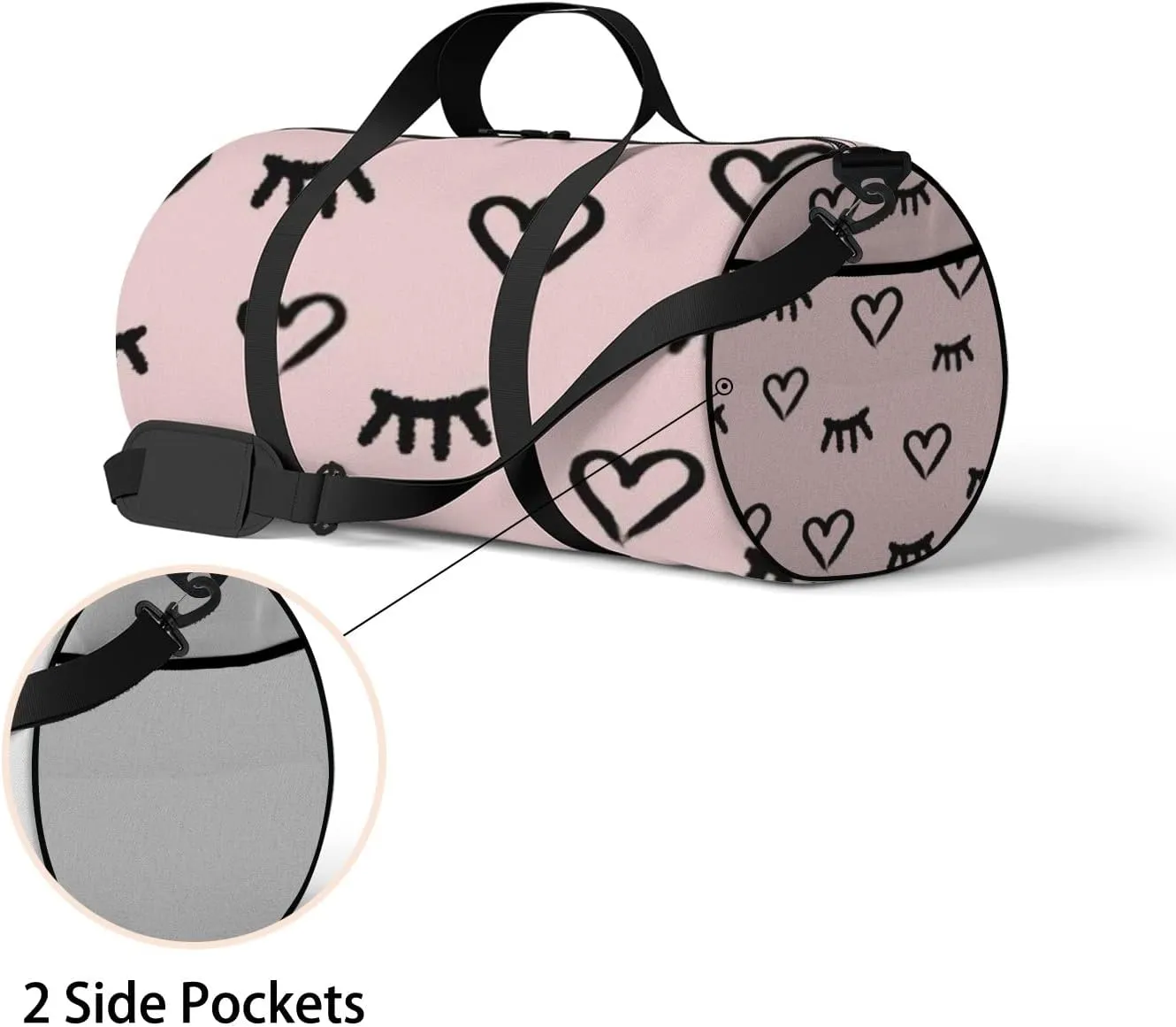 Sports Gym Bag for Women and Men Waterproof Hearts Eyes Sketch Style Pink Duffel Bag Lightweight Carryon Traveling Boarding Gripsack