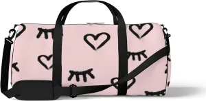 Sports Gym Bag for Women and Men Waterproof Hearts Eyes Sketch Style Pink Duffel Bag Lightweight Carryon Traveling Boarding Gripsack