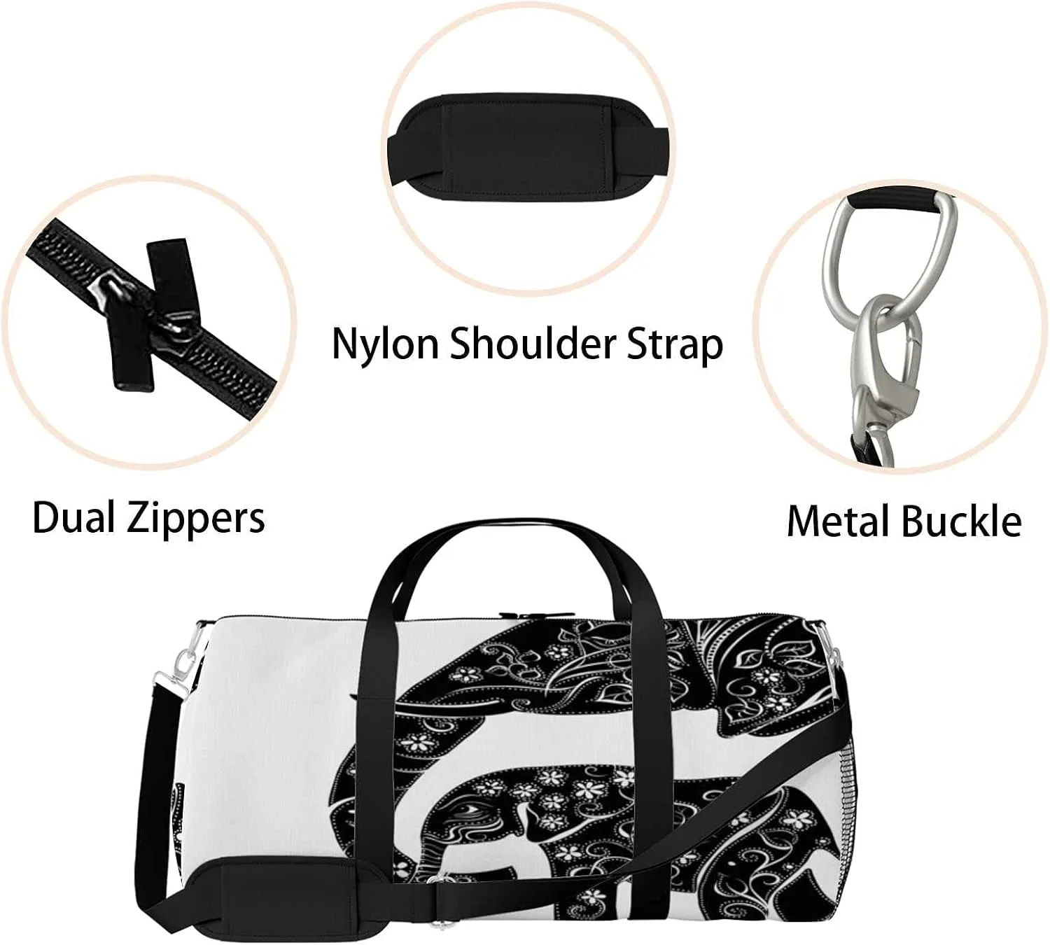 Sports Gym Bag for Women and Men Waterproof Illustration Animal Elephant- Duffel Bag Lightweight Carryon Traveling Boarding Gripsack