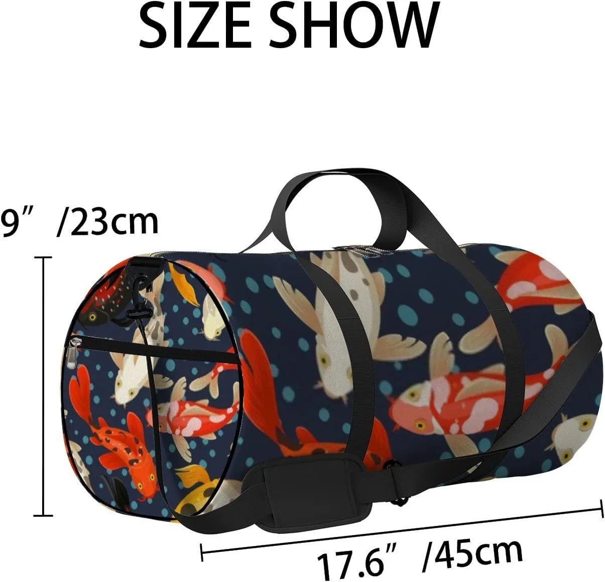 Sports Gym Bag for Women and Men Waterproof Koi Carp Pattern Duffel Bag Lightweight Carryon Traveling Boarding Gripsack