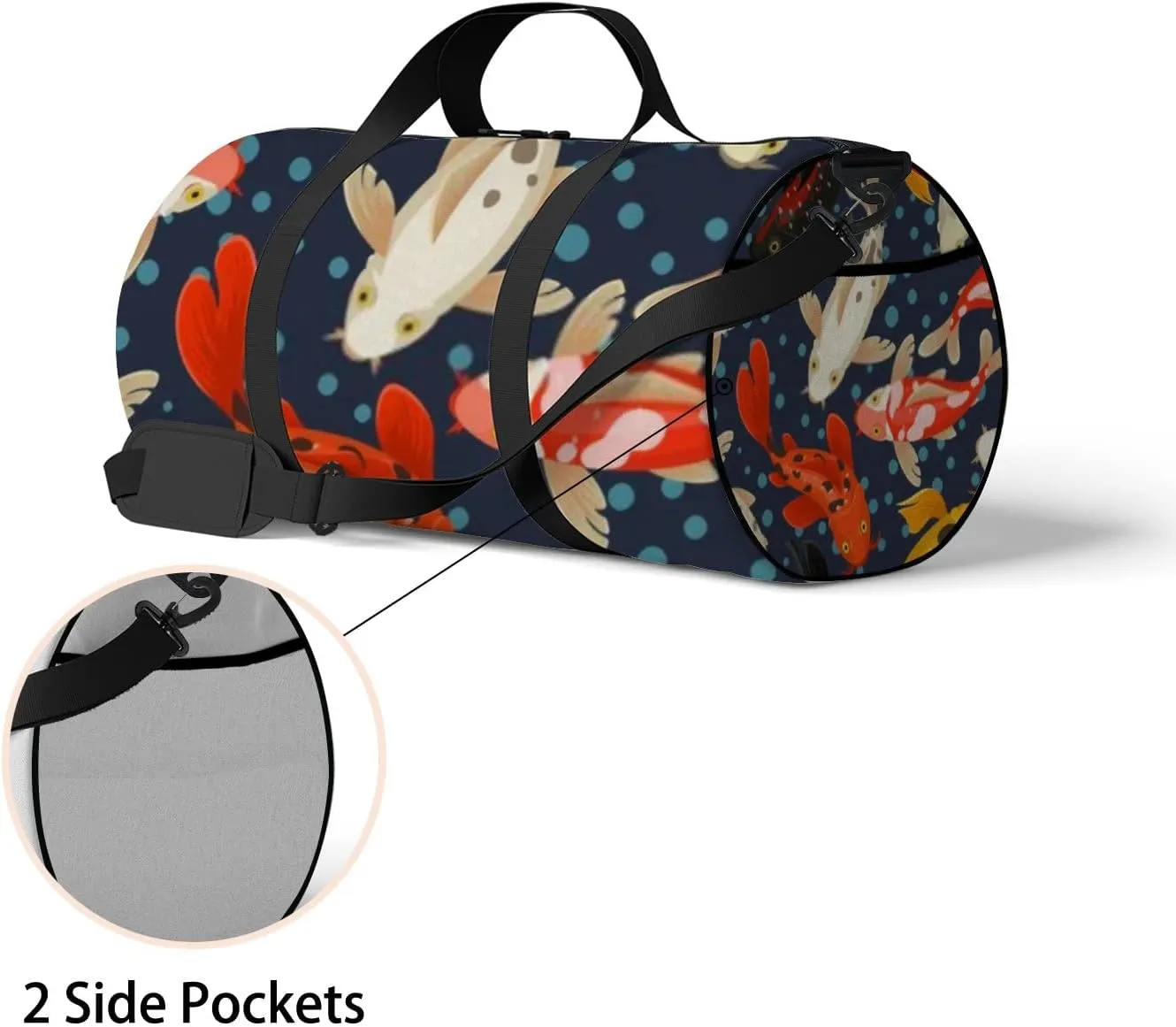 Sports Gym Bag for Women and Men Waterproof Koi Carp Pattern Duffel Bag Lightweight Carryon Traveling Boarding Gripsack