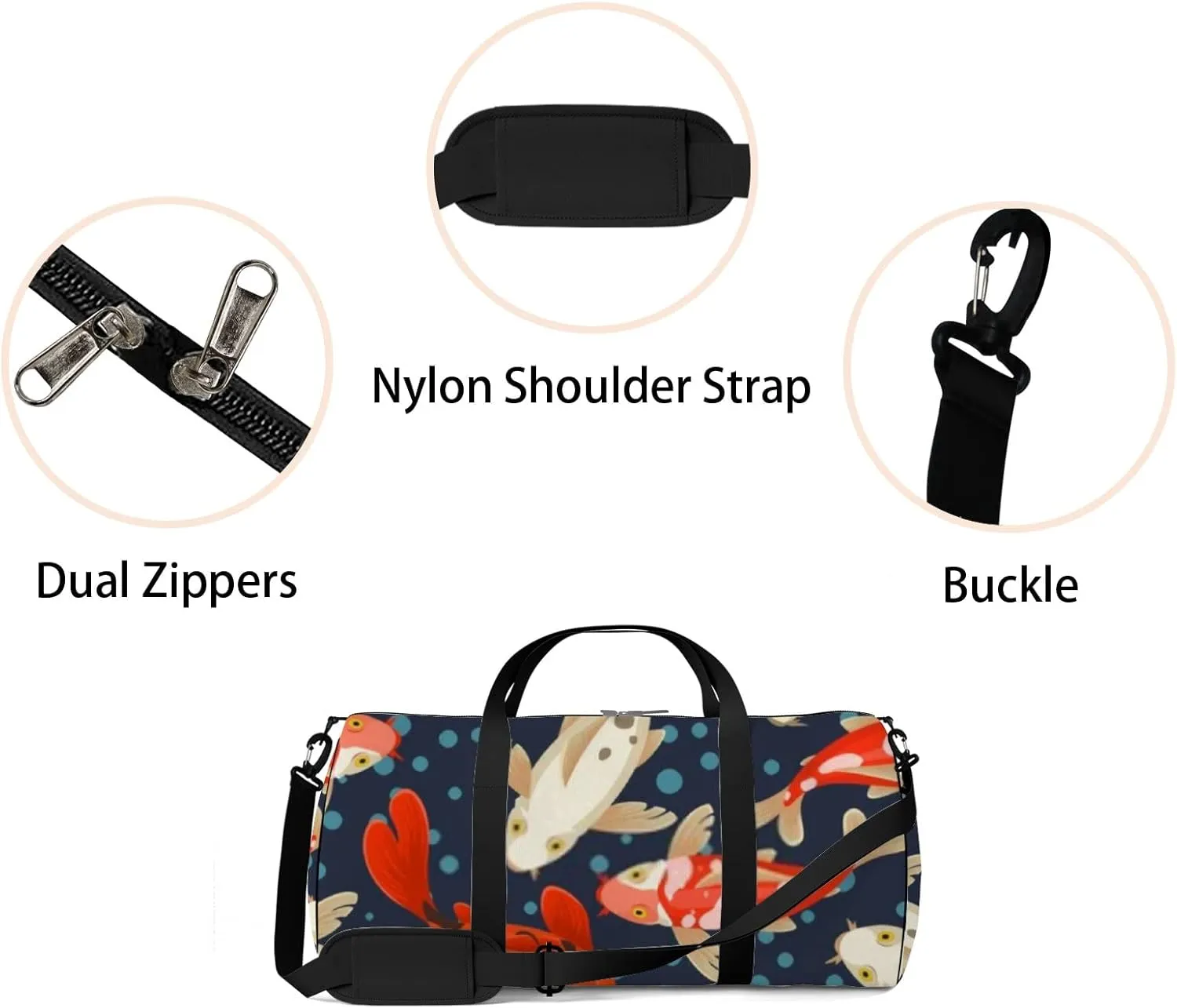 Sports Gym Bag for Women and Men Waterproof Koi Carp Pattern Duffel Bag Lightweight Carryon Traveling Boarding Gripsack