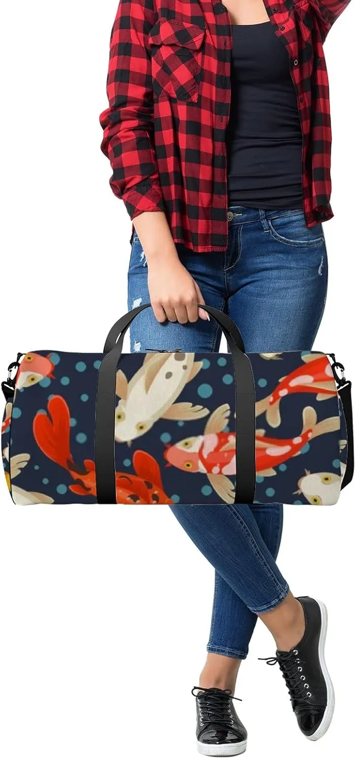 Sports Gym Bag for Women and Men Waterproof Koi Carp Pattern Duffel Bag Lightweight Carryon Traveling Boarding Gripsack