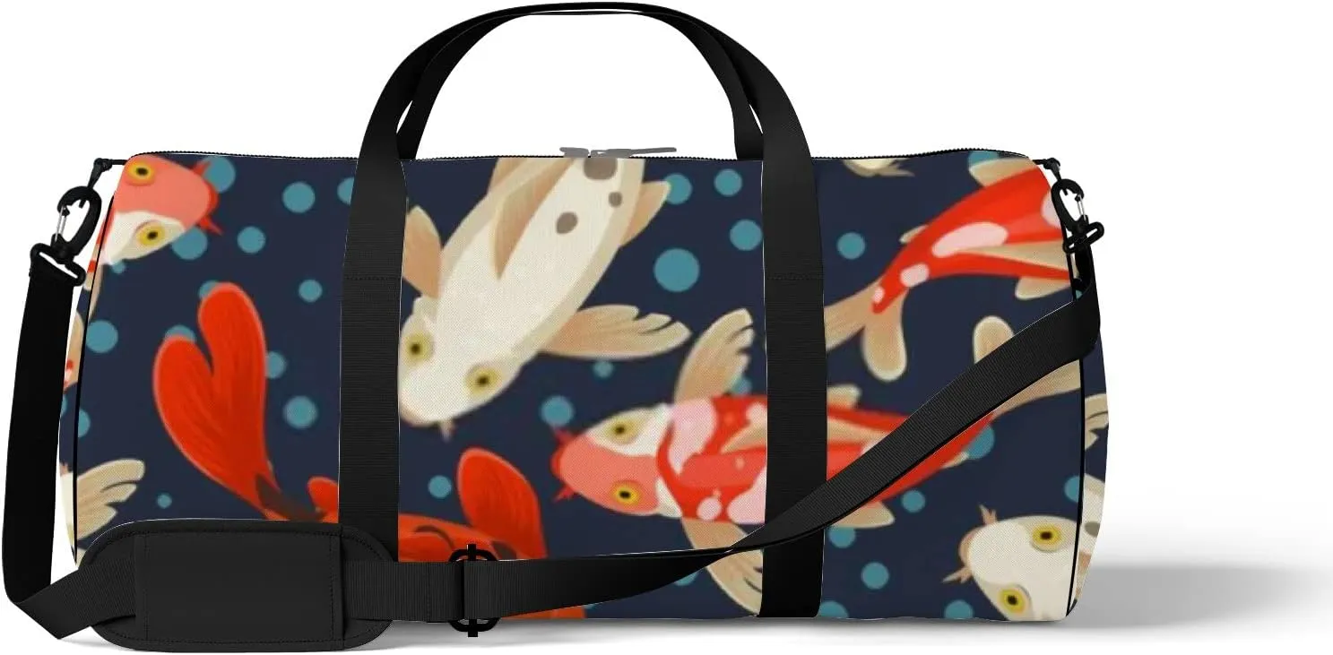 Sports Gym Bag for Women and Men Waterproof Koi Carp Pattern Duffel Bag Lightweight Carryon Traveling Boarding Gripsack