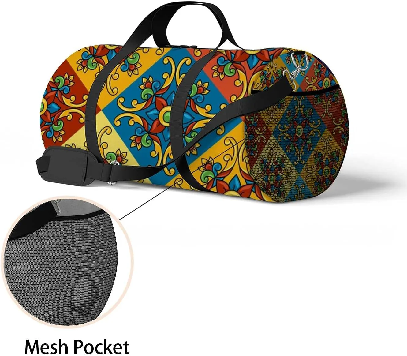 Sports Gym Bag for Women and Men Waterproof Mexican Talavera Ceramic Pattern Duffel Bag Lightweight Carryon Traveling Boarding Gripsack