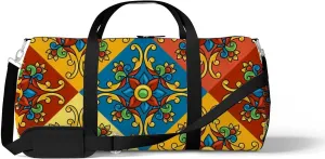 Sports Gym Bag for Women and Men Waterproof Mexican Talavera Ceramic Pattern Duffel Bag Lightweight Carryon Traveling Boarding Gripsack