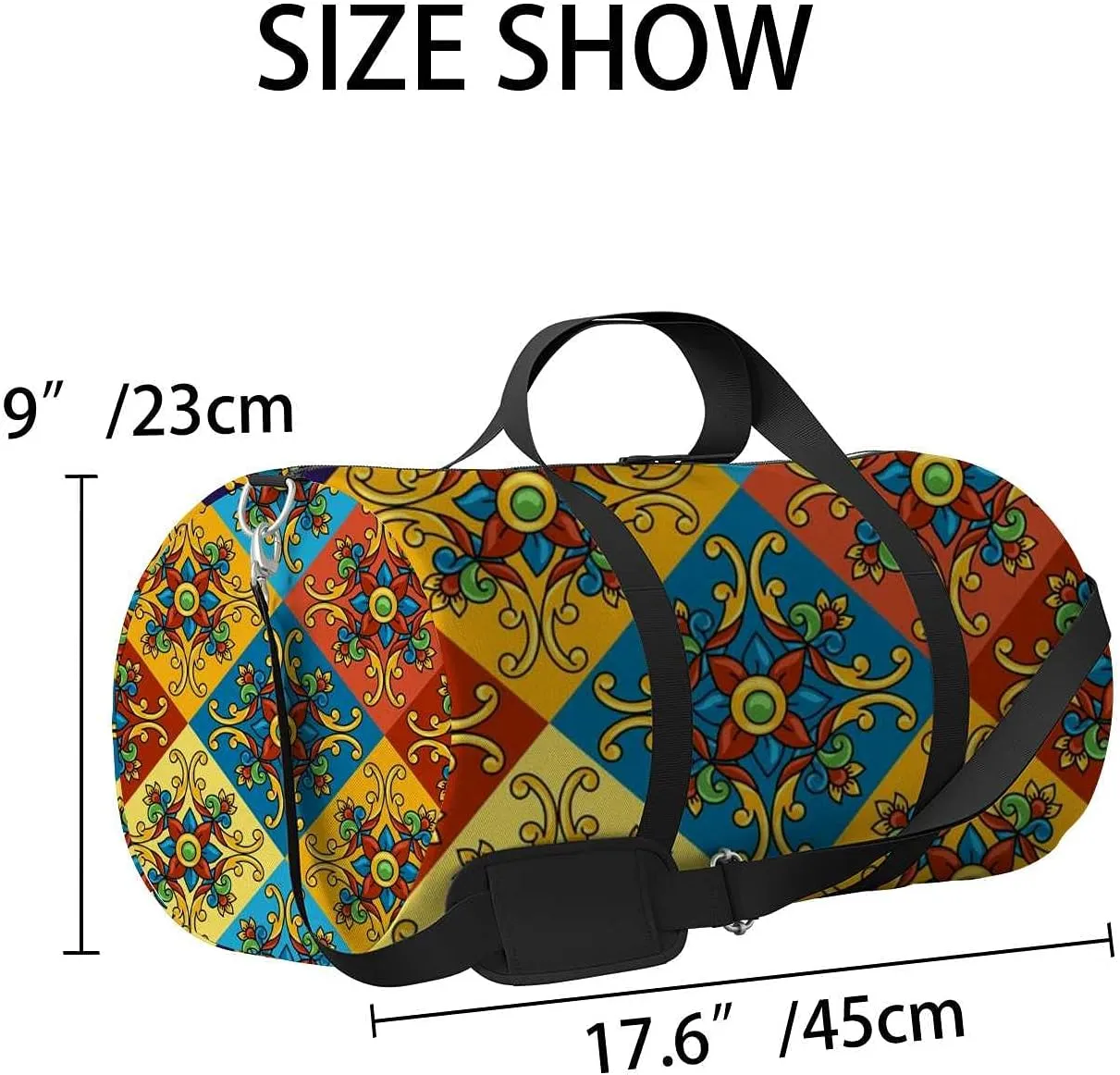 Sports Gym Bag for Women and Men Waterproof Mexican Talavera Ceramic Pattern Duffel Bag Lightweight Carryon Traveling Boarding Gripsack