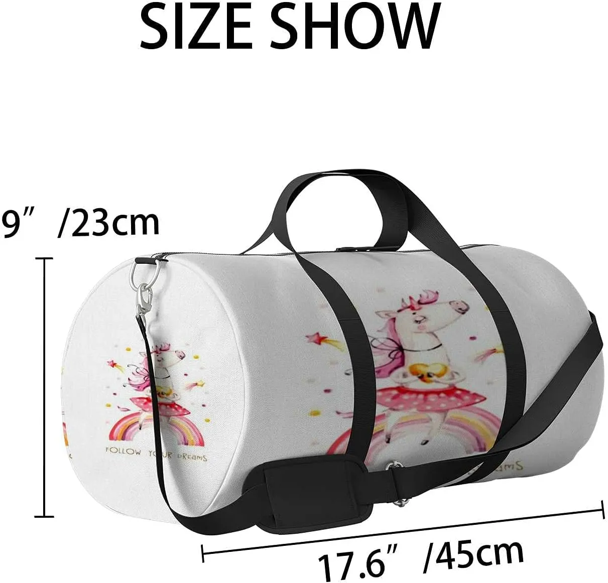 Sports Gym Bag for Women and Men Waterproof Rainbow Cute Watercolor Horse Duffel Bag Lightweight Carryon Traveling Boarding Gripsack