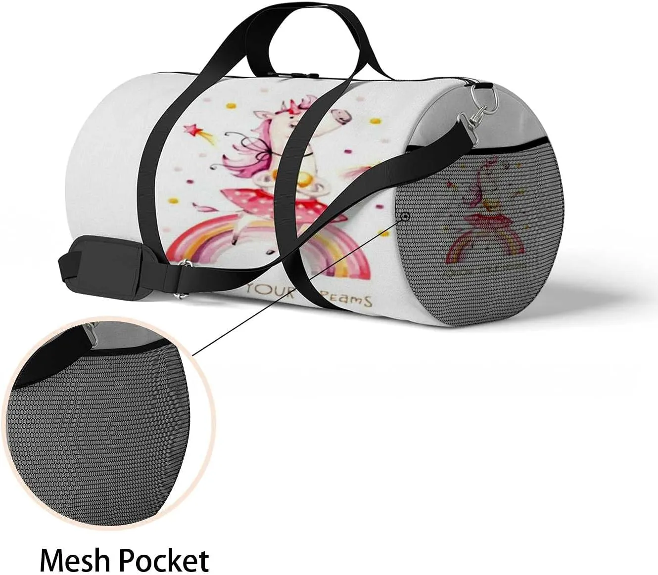 Sports Gym Bag for Women and Men Waterproof Rainbow Cute Watercolor Horse Duffel Bag Lightweight Carryon Traveling Boarding Gripsack