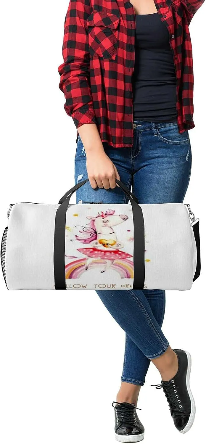 Sports Gym Bag for Women and Men Waterproof Rainbow Cute Watercolor Horse Duffel Bag Lightweight Carryon Traveling Boarding Gripsack