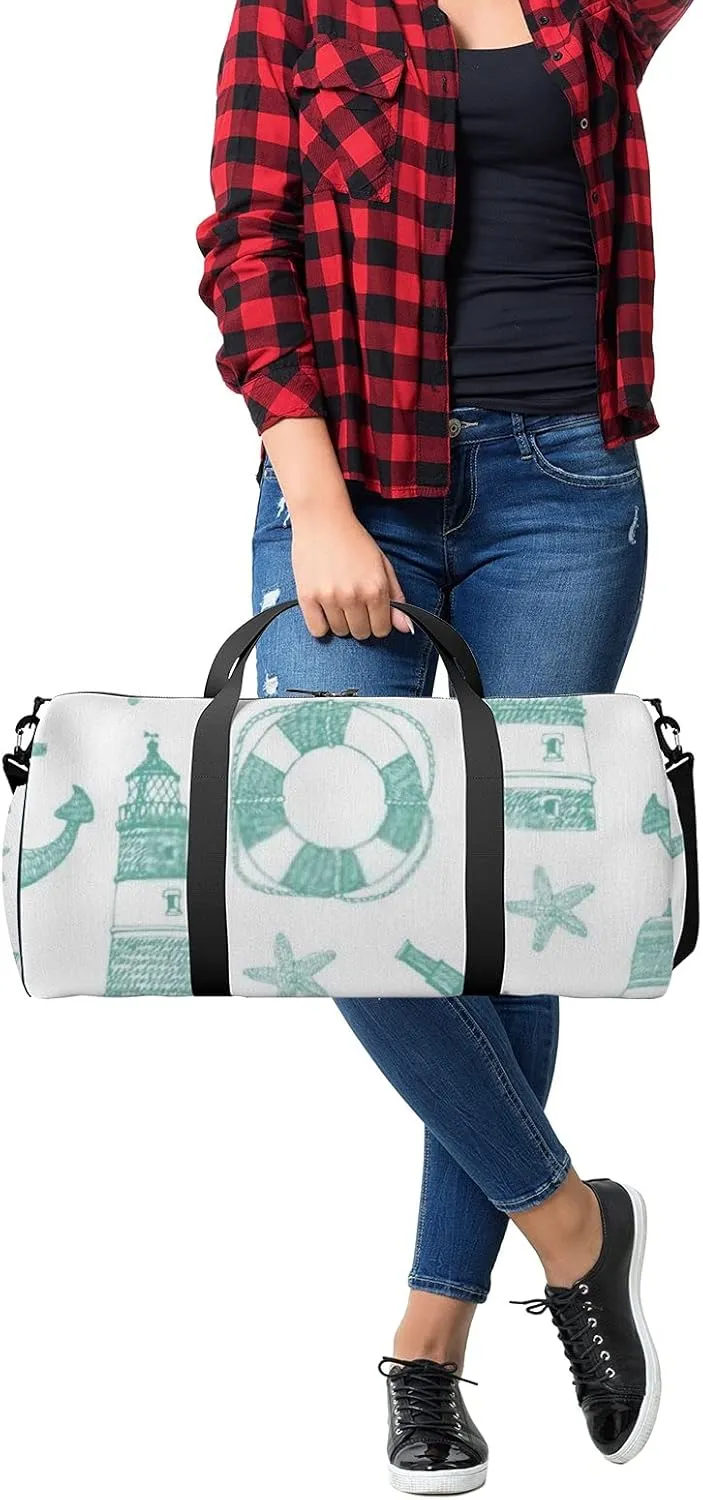 Sports Gym Bag for Women and Men Waterproof Sea Blue Pattern Duffel Bag Lightweight Carryon Traveling Boarding Gripsack