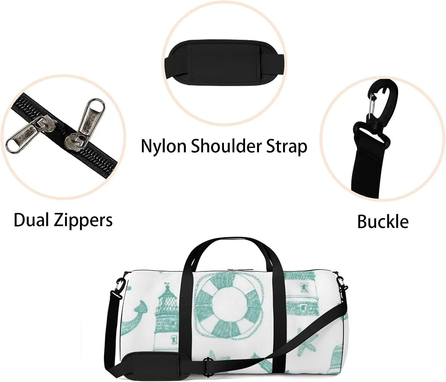 Sports Gym Bag for Women and Men Waterproof Sea Blue Pattern Duffel Bag Lightweight Carryon Traveling Boarding Gripsack