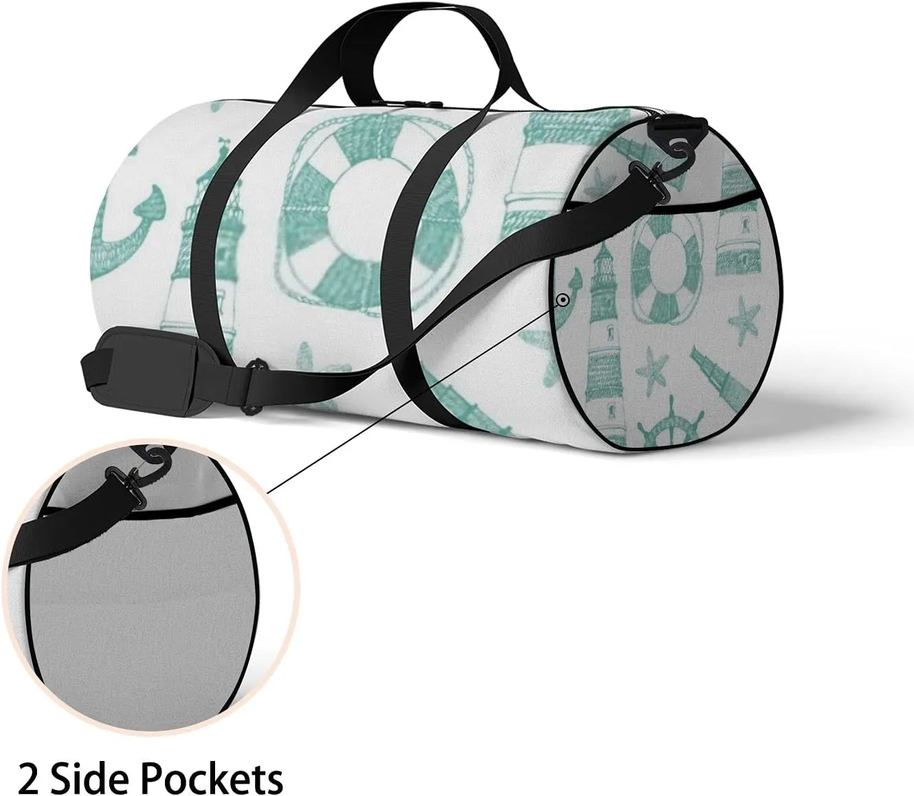 Sports Gym Bag for Women and Men Waterproof Sea Blue Pattern Duffel Bag Lightweight Carryon Traveling Boarding Gripsack