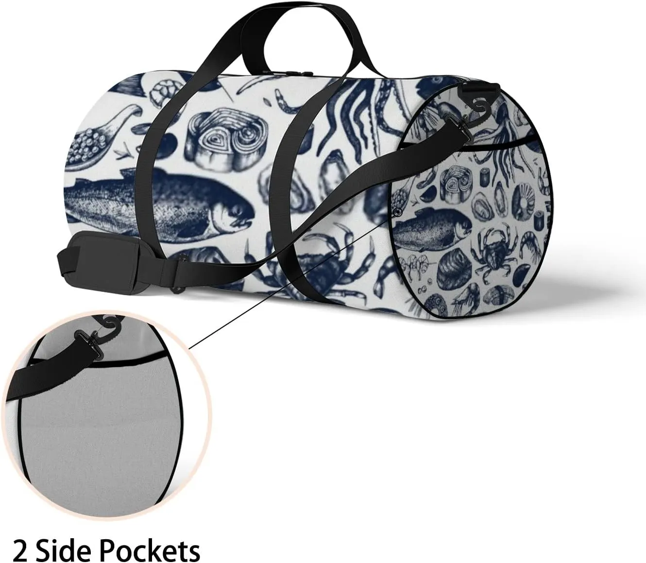 Sports Gym Bag for Women and Men Waterproof Seafood Pattern Duffel Bag Lightweight Carryon Traveling Boarding Gripsack