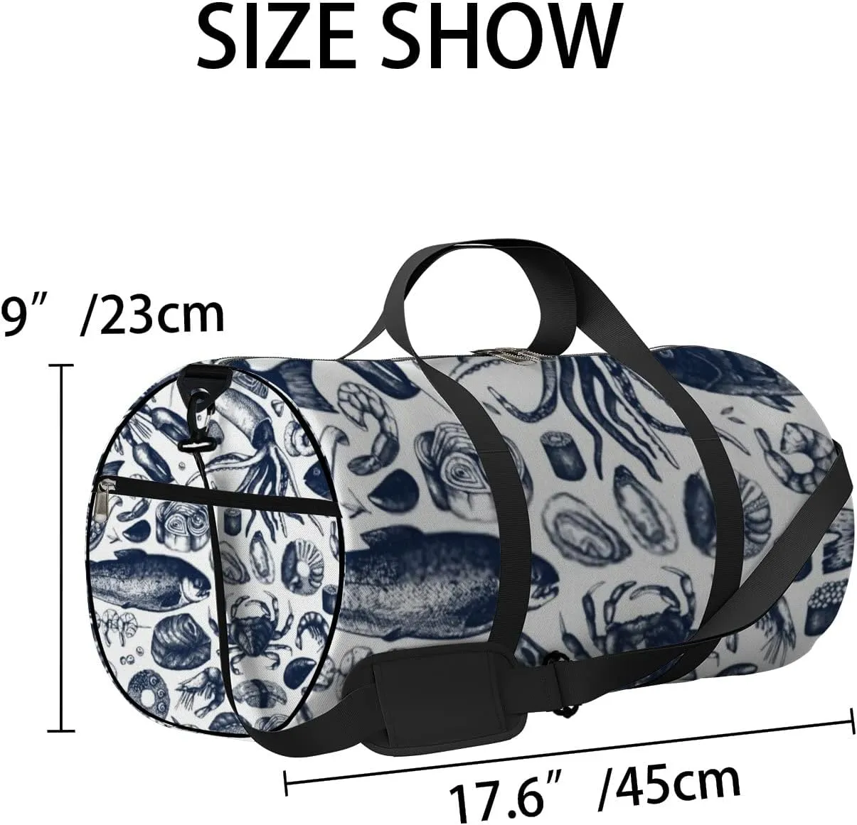 Sports Gym Bag for Women and Men Waterproof Seafood Pattern Duffel Bag Lightweight Carryon Traveling Boarding Gripsack