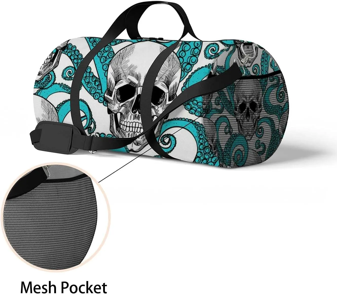 Sports Gym Bag for Women and Men Waterproof Skull Tentacles Octopus Pattern Duffel Bag Lightweight Carryon Traveling Boarding Gripsack