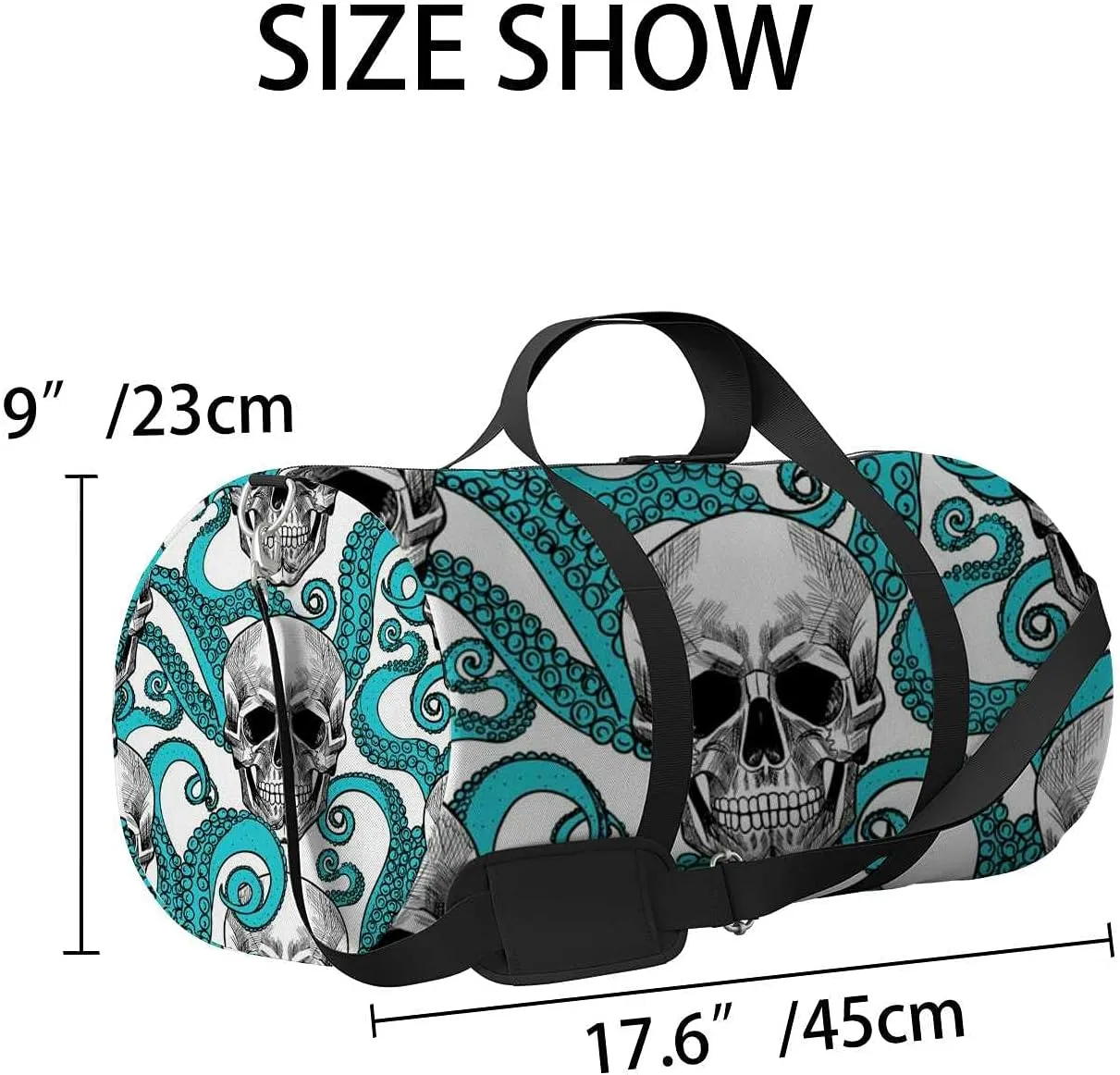 Sports Gym Bag for Women and Men Waterproof Skull Tentacles Octopus Pattern Duffel Bag Lightweight Carryon Traveling Boarding Gripsack