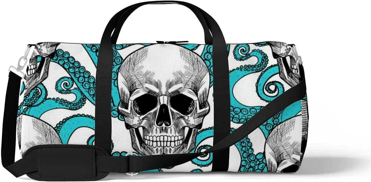 Sports Gym Bag for Women and Men Waterproof Skull Tentacles Octopus Pattern Duffel Bag Lightweight Carryon Traveling Boarding Gripsack