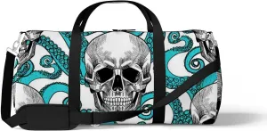 Sports Gym Bag for Women and Men Waterproof Skull Tentacles Octopus Pattern Duffel Bag Lightweight Carryon Traveling Boarding Gripsack