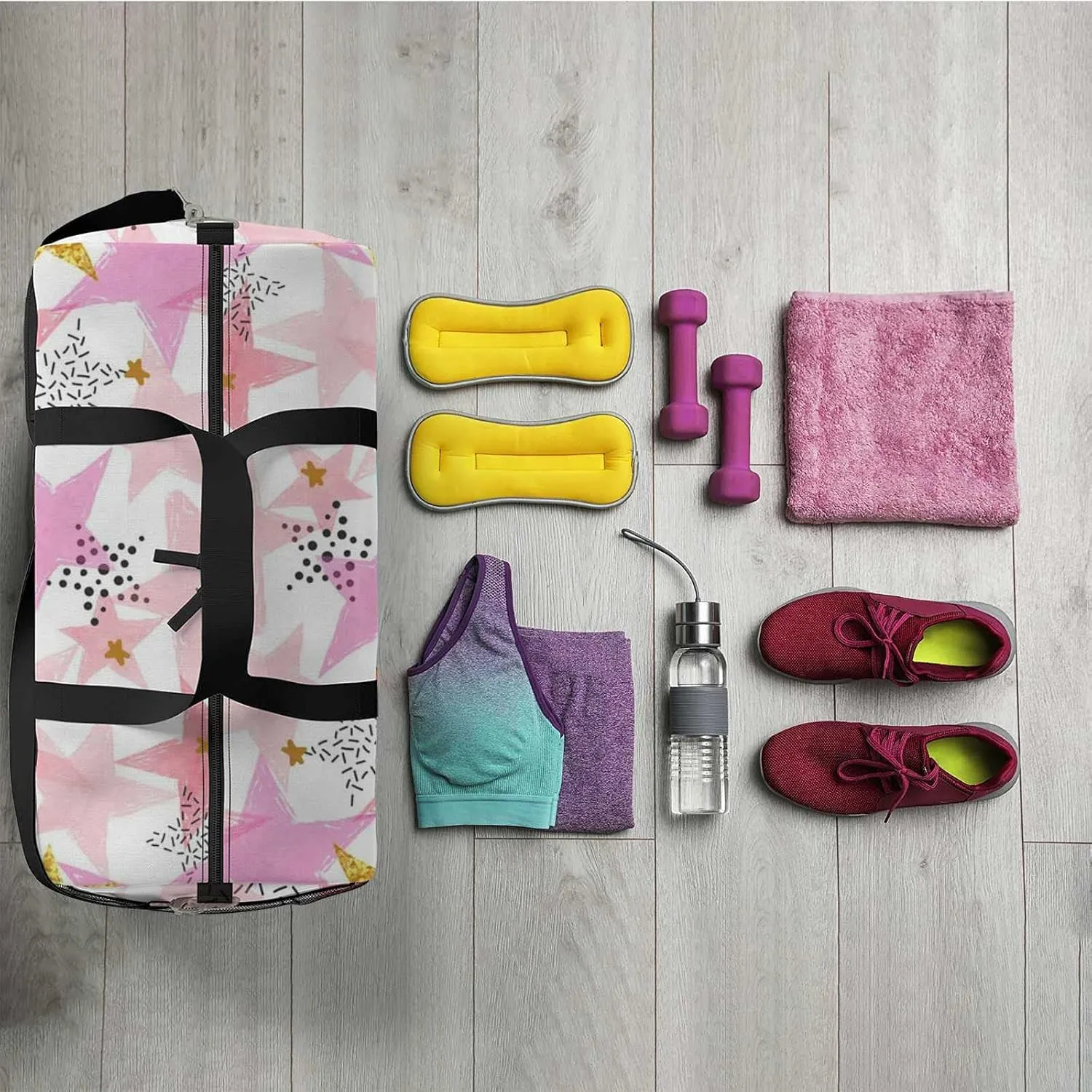 Sports Gym Bag for Women and Men Waterproof Stars Pattern Background Watercolor Duffel Bag Lightweight Carryon Traveling Boarding Gripsack