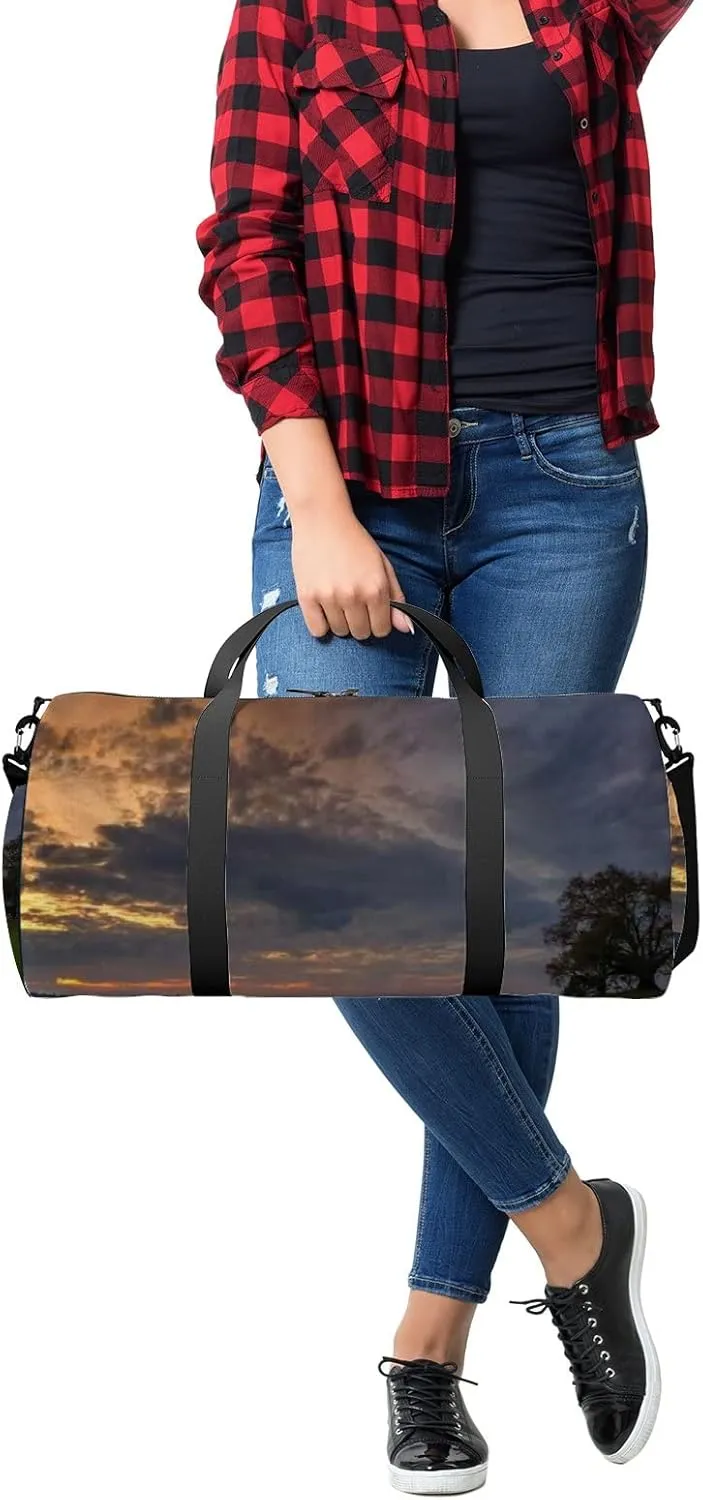 Sports Gym Bag for Women and Men Waterproof Sunset Landscape Duffel Bag Lightweight Carryon Traveling Boarding Gripsack