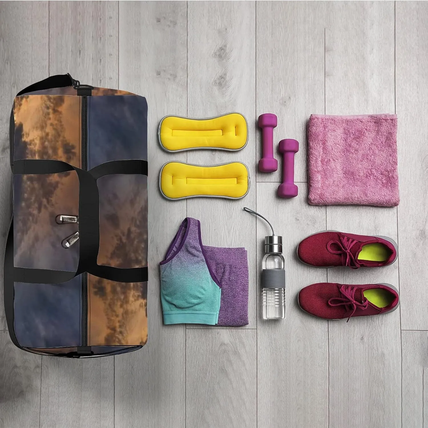 Sports Gym Bag for Women and Men Waterproof Sunset Landscape Duffel Bag Lightweight Carryon Traveling Boarding Gripsack