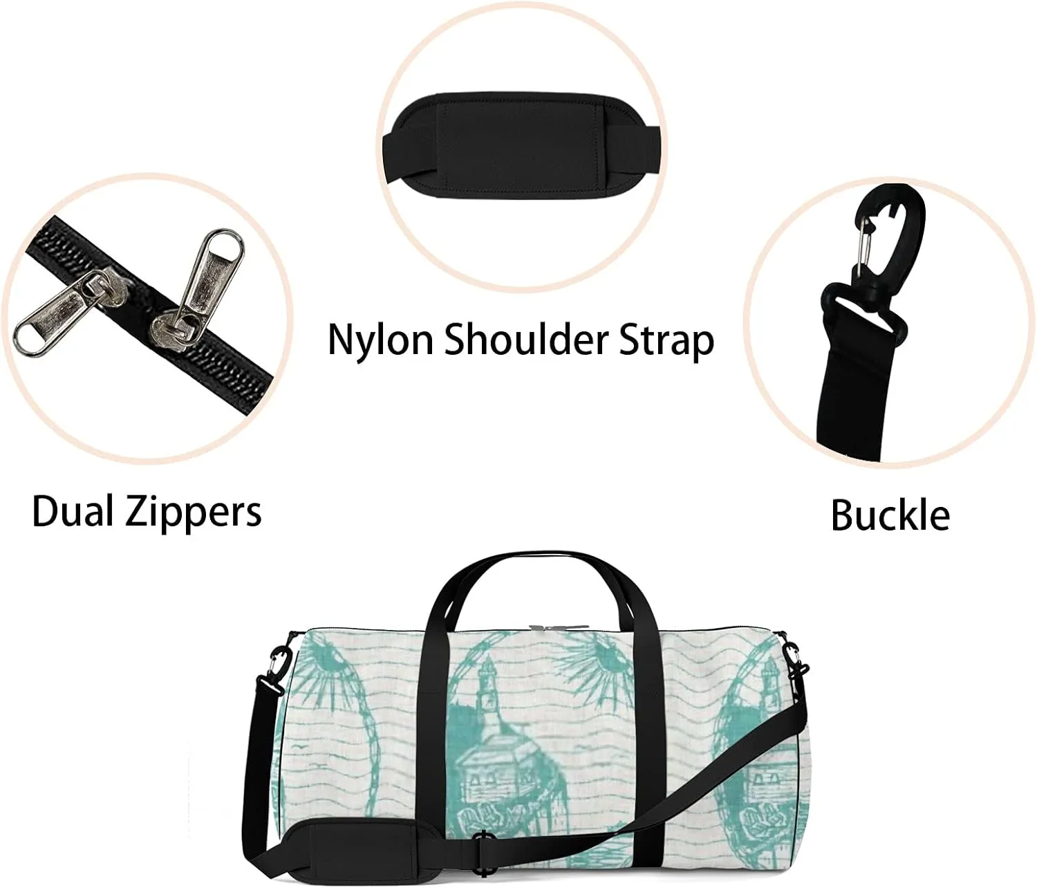 Sports Gym Bag for Women and Men Waterproof Teal Lighthouse Summer Coastal Living Style Duffel Bag Lightweight Carryon Traveling Boarding Gripsack
