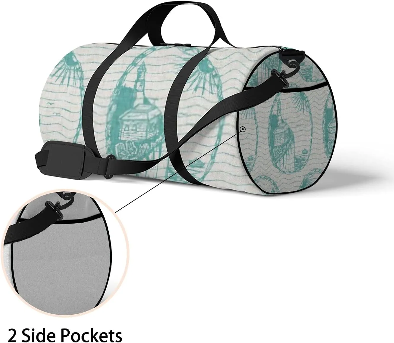 Sports Gym Bag for Women and Men Waterproof Teal Lighthouse Summer Coastal Living Style Duffel Bag Lightweight Carryon Traveling Boarding Gripsack