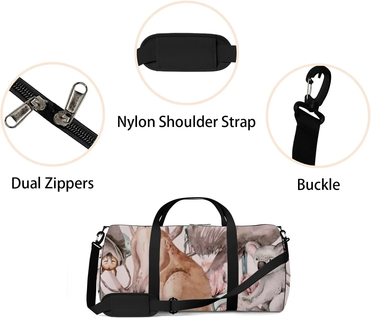 Sports Gym Bag for Women and Men Waterproof Watercolor Cartoon Kangaroo Duffel Bag Lightweight Carryon Traveling Boarding Gripsack