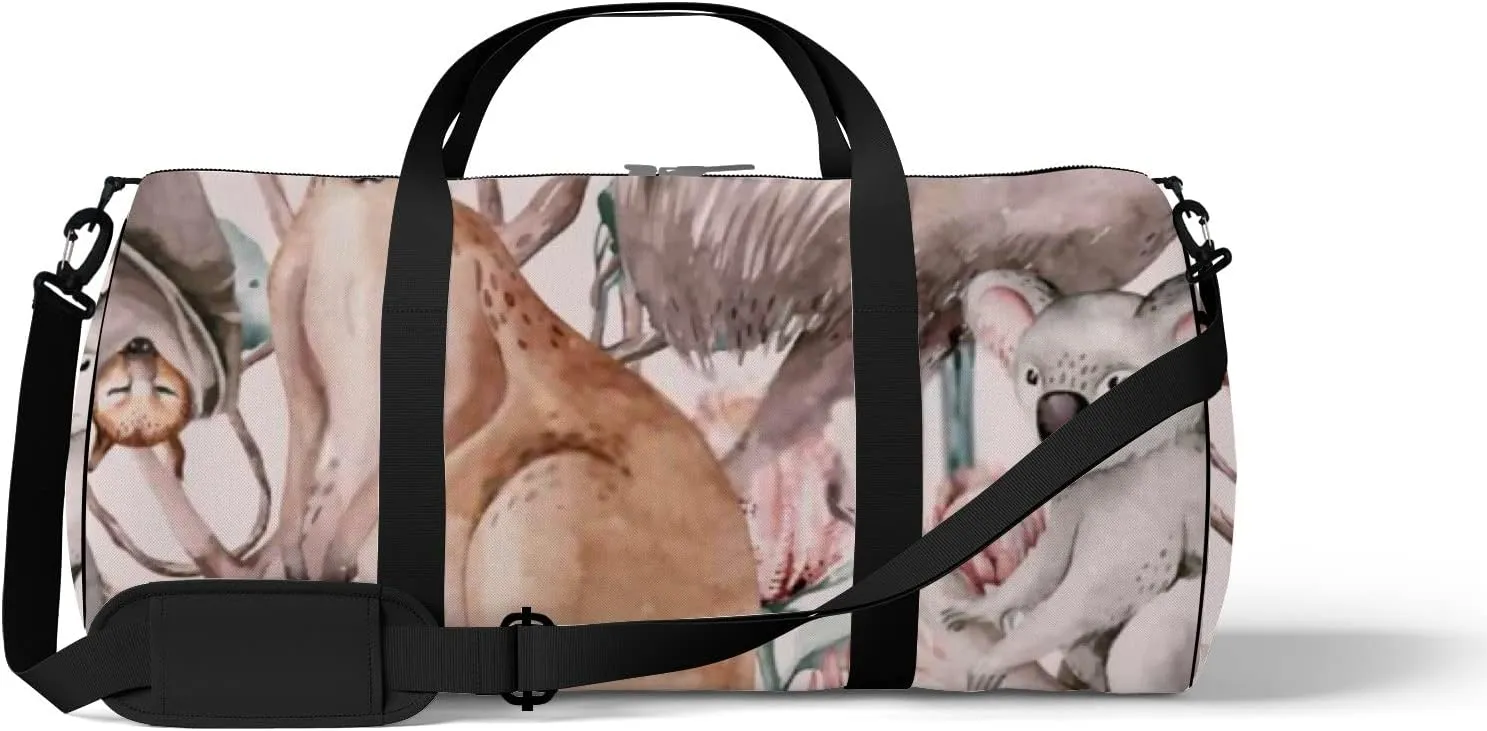 Sports Gym Bag for Women and Men Waterproof Watercolor Cartoon Kangaroo Duffel Bag Lightweight Carryon Traveling Boarding Gripsack