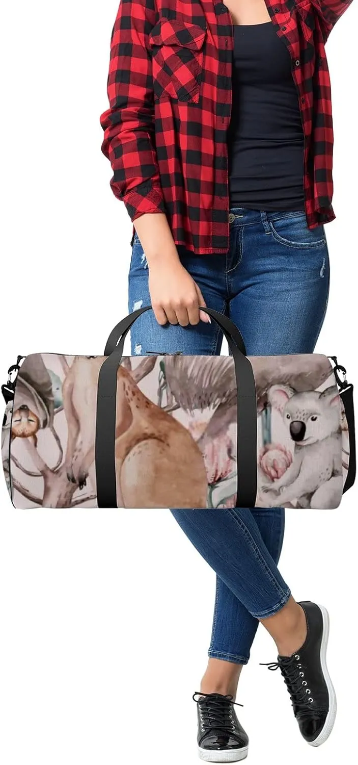 Sports Gym Bag for Women and Men Waterproof Watercolor Cartoon Kangaroo Duffel Bag Lightweight Carryon Traveling Boarding Gripsack