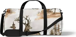 Sports Gym Bag for Women and Men Waterproof Watercolor Deer Wildlife Duffel Bag Lightweight Carryon Traveling Boarding Gripsack