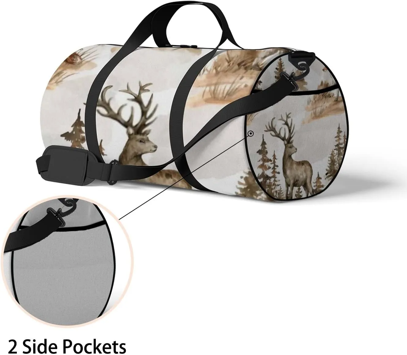 Sports Gym Bag for Women and Men Waterproof Watercolor Deer Wildlife Duffel Bag Lightweight Carryon Traveling Boarding Gripsack