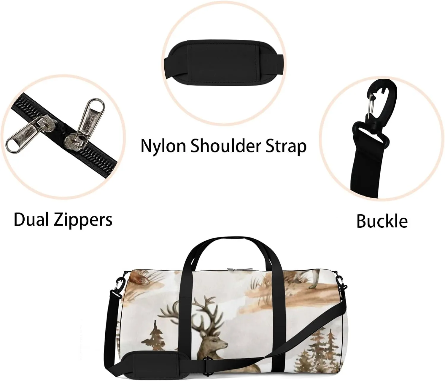 Sports Gym Bag for Women and Men Waterproof Watercolor Deer Wildlife Duffel Bag Lightweight Carryon Traveling Boarding Gripsack