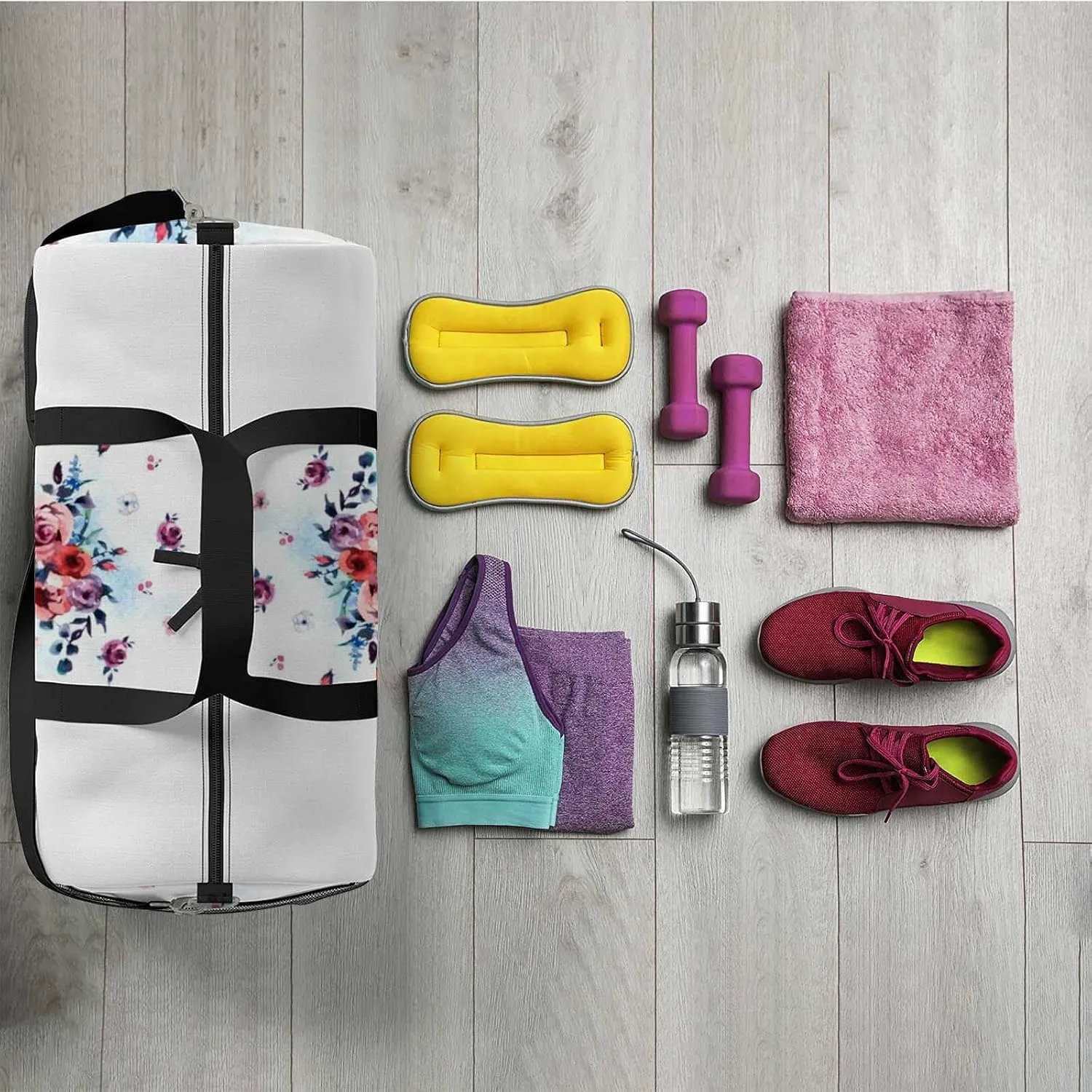 Sports Gym Bag for Women and Men Waterproof Watercolor with Cute Red Retro Car Duffel Bag Lightweight Carryon Traveling Boarding Gripsack