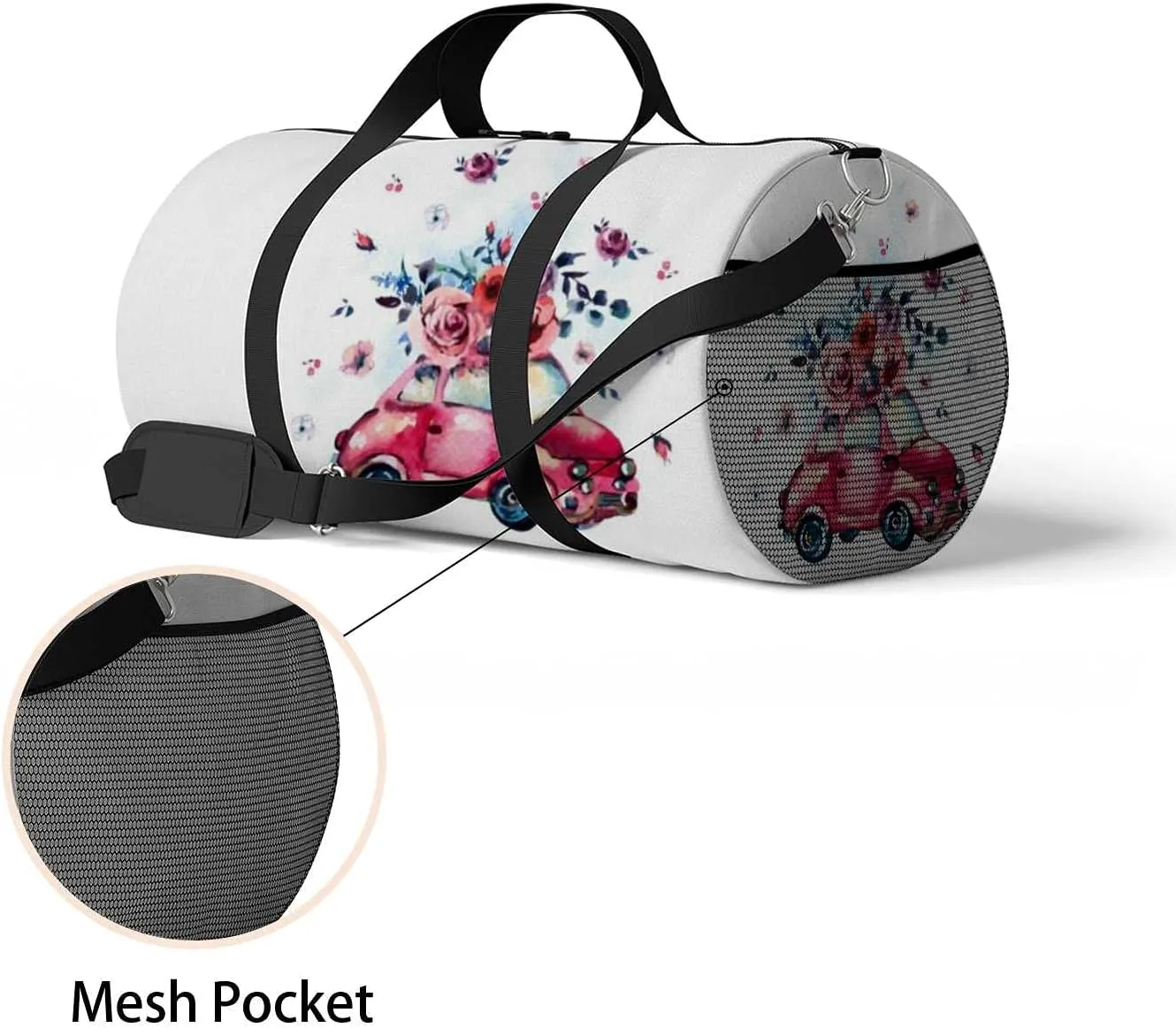 Sports Gym Bag for Women and Men Waterproof Watercolor with Cute Red Retro Car Duffel Bag Lightweight Carryon Traveling Boarding Gripsack