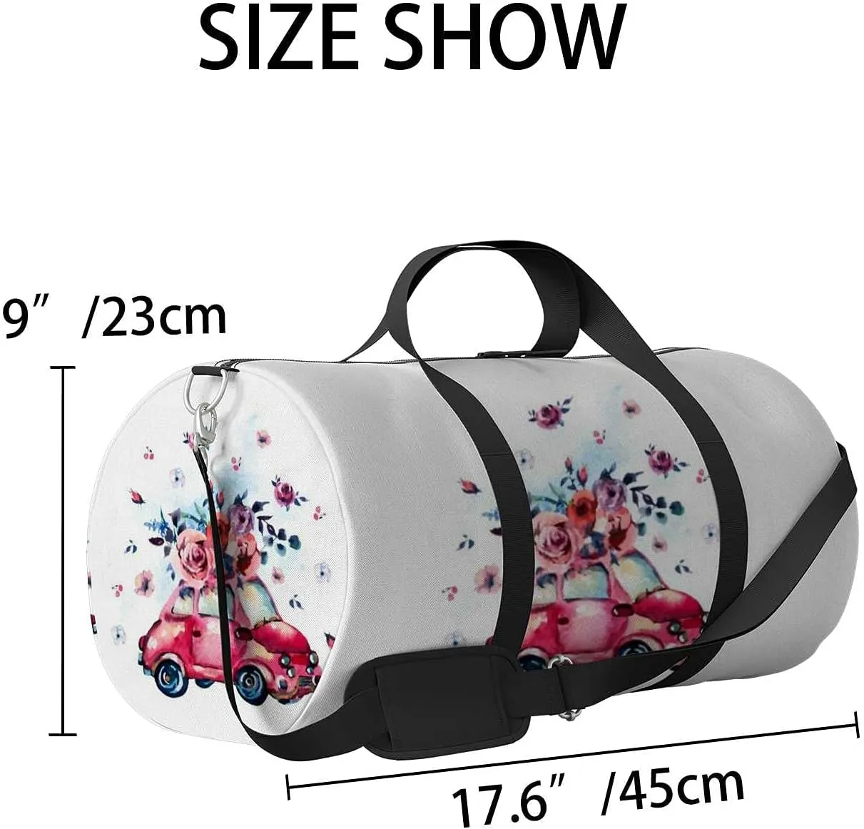 Sports Gym Bag for Women and Men Waterproof Watercolor with Cute Red Retro Car Duffel Bag Lightweight Carryon Traveling Boarding Gripsack