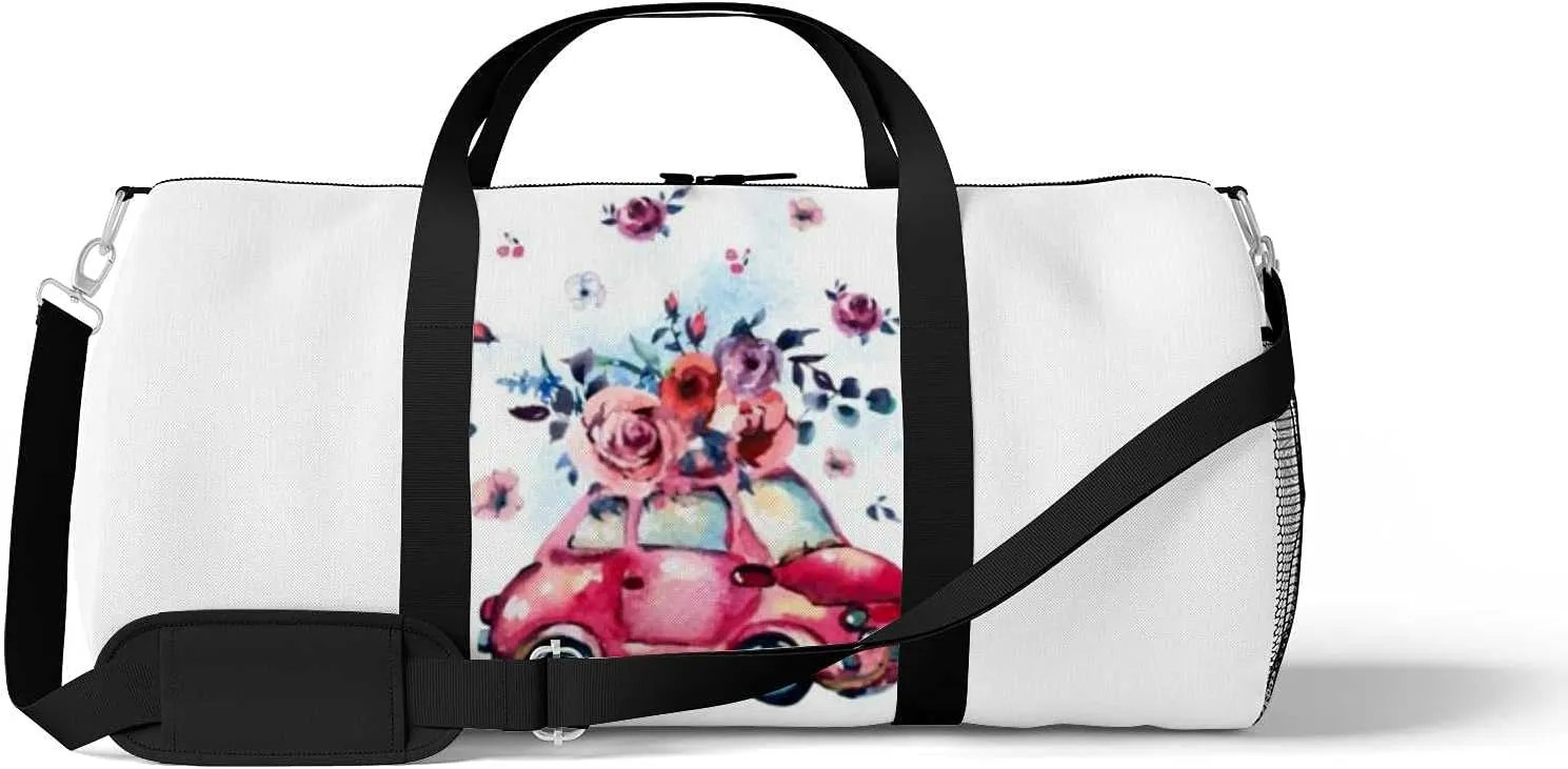 Sports Gym Bag for Women and Men Waterproof Watercolor with Cute Red Retro Car Duffel Bag Lightweight Carryon Traveling Boarding Gripsack