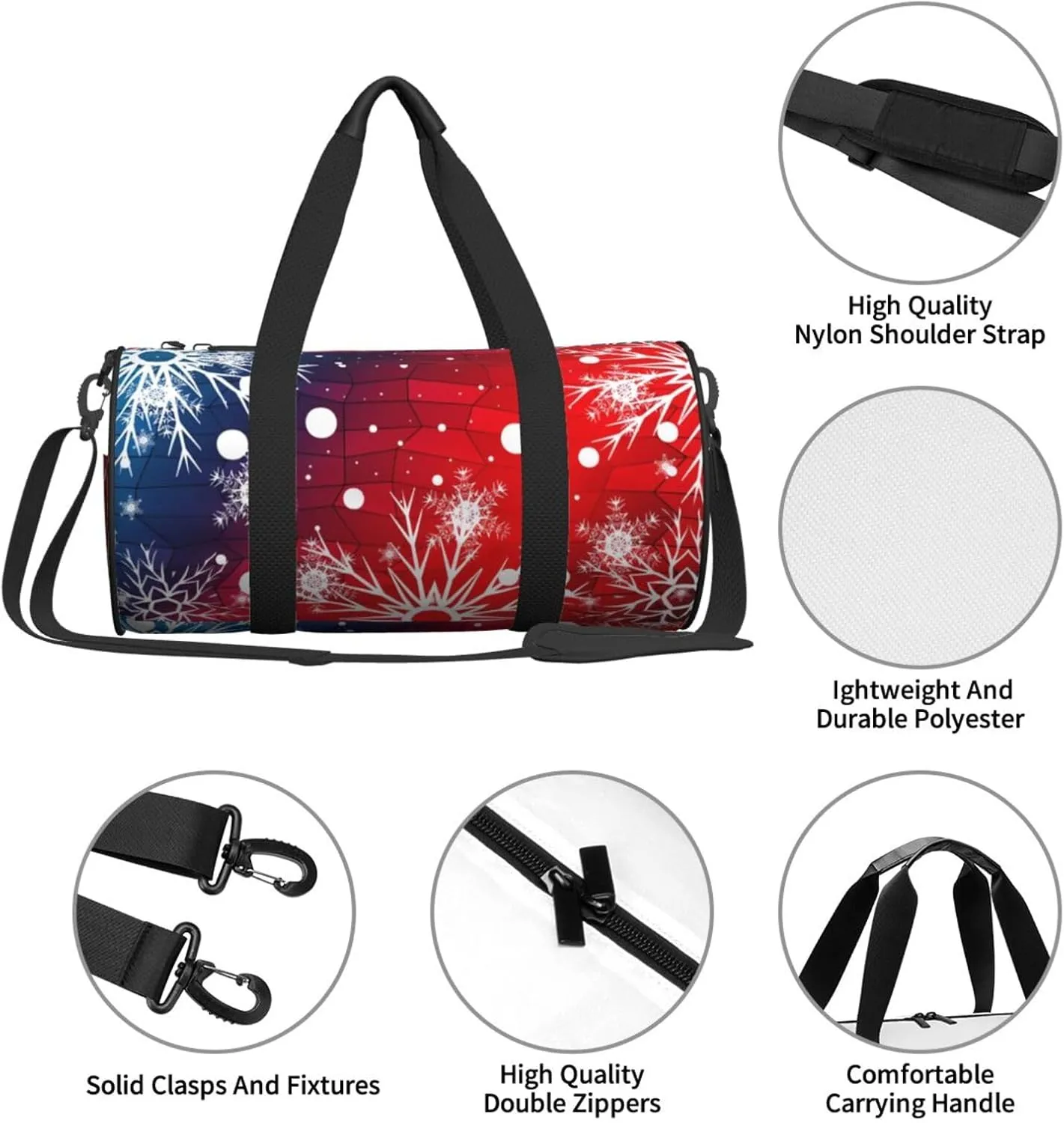 Sports Gym Duffle Bag Christmas Snow Foldable Lightweight Travel Bag