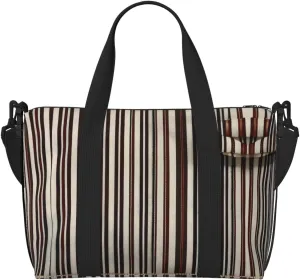 SSIMOO Brown Stripe Print Versatile Travel Duffel Bag,The Companion For Business And Personal Trips, Black