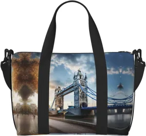 SSIMOO Historic Old Tower Bridge London Print Portable Travel Duffel Bag,Ideal For Business And Private Travel, Black