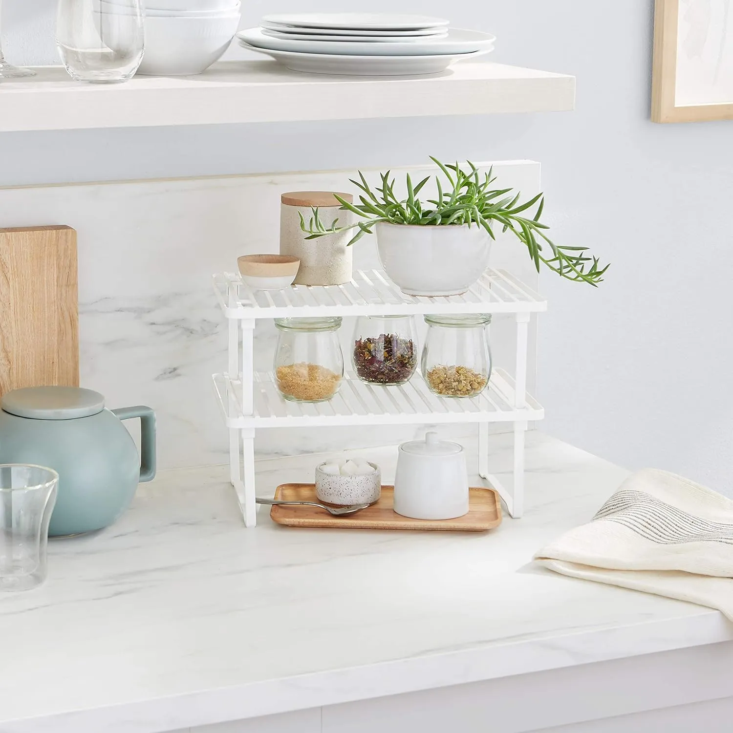 Stackable Metal Kitchen Storage Shelves, Cabinet Shelf Organizers Spice Rack（Set of 2 ）