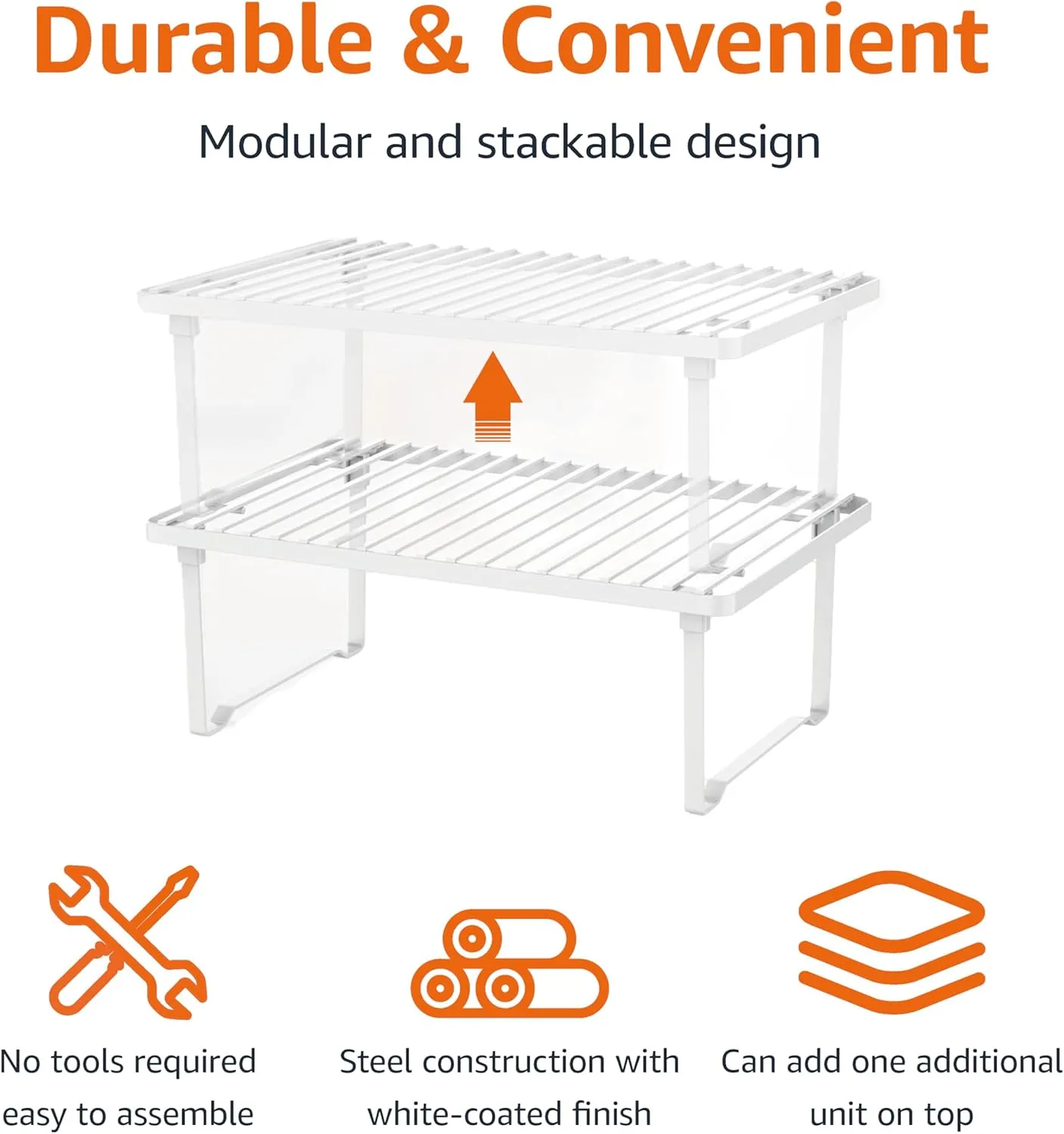 Stackable Metal Kitchen Storage Shelves, Cabinet Shelf Organizers Spice Rack（Set of 2 ）
